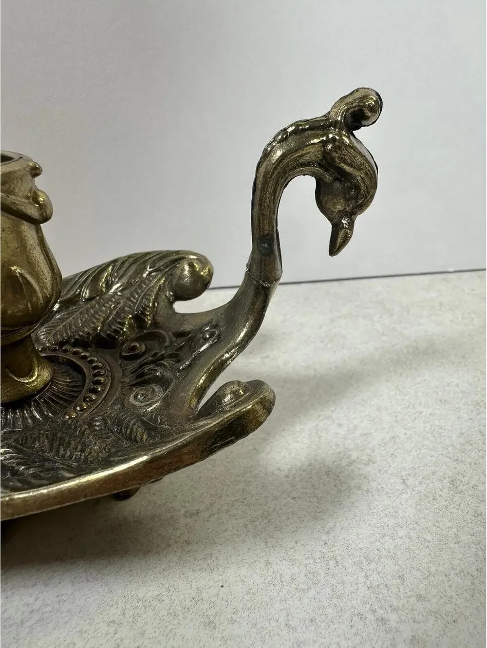 VTG Ornate Brass Peacock Candleholder Phoenix Victioan Gothic Hollywood Regency